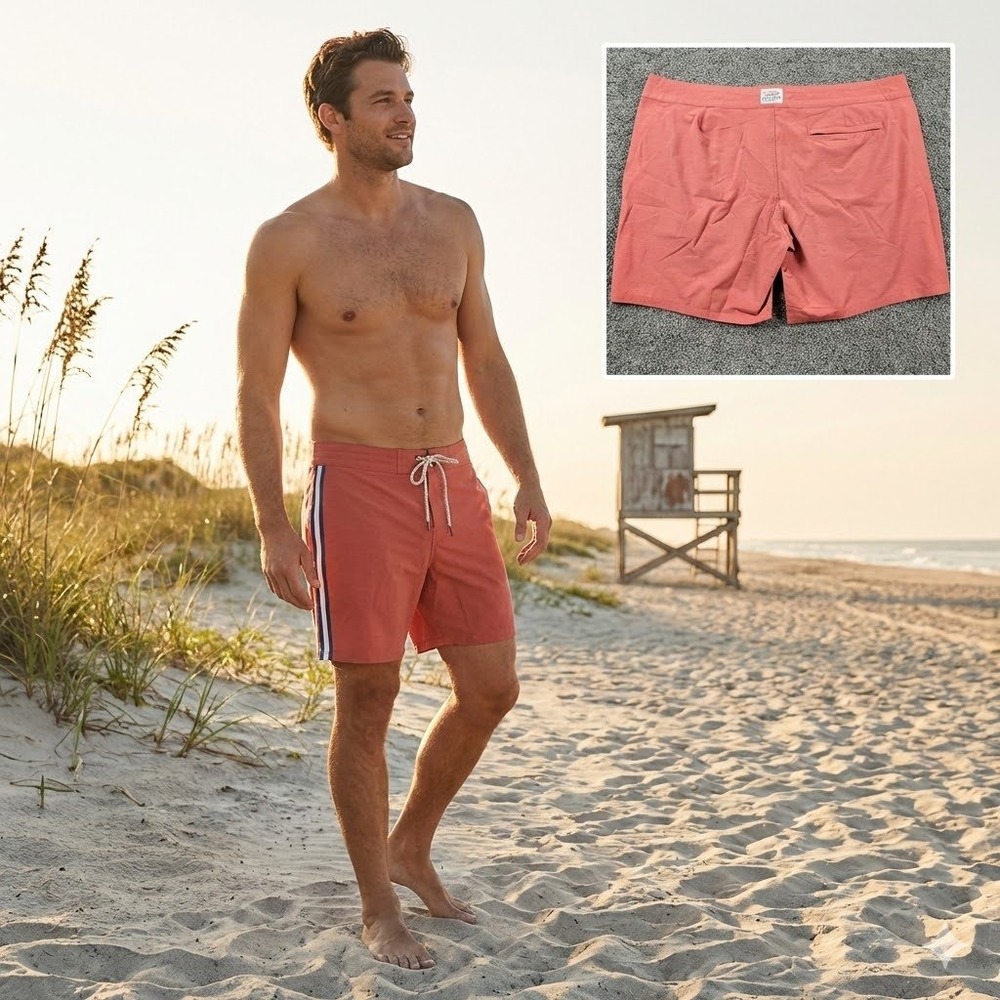 Faherty Mens Board‎ Shorts Size 42 Coral Red Stripe Swim Trunks MSS2300-VNR